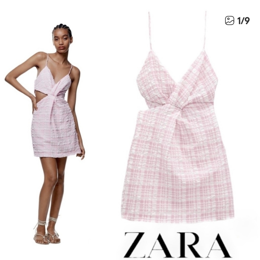 Zara Textured Pink Gingham Cutout Mini Small Dress 252 Feminine Coquette Y2k